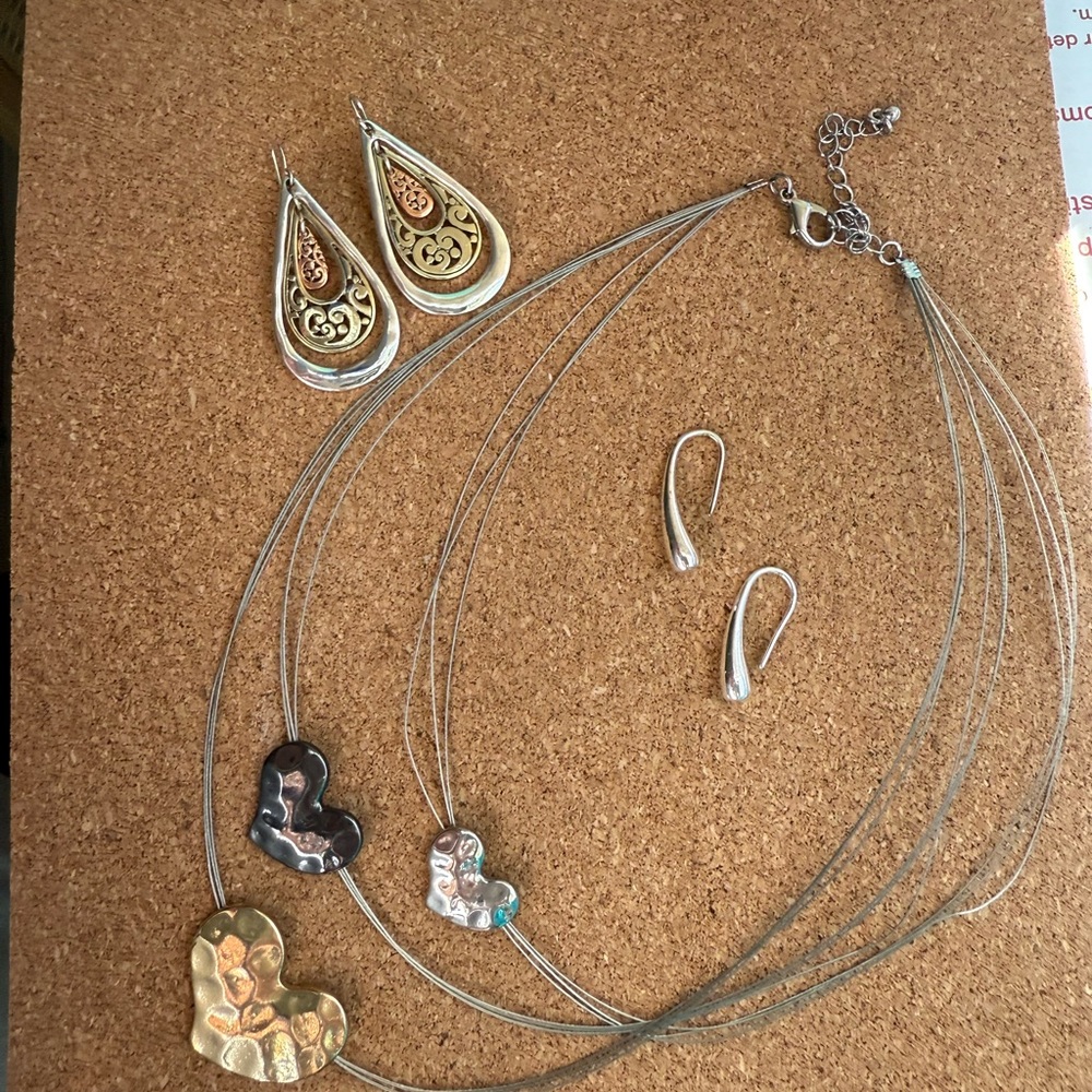 Elegant Gold and Silver Heart Necklace and Earring Set